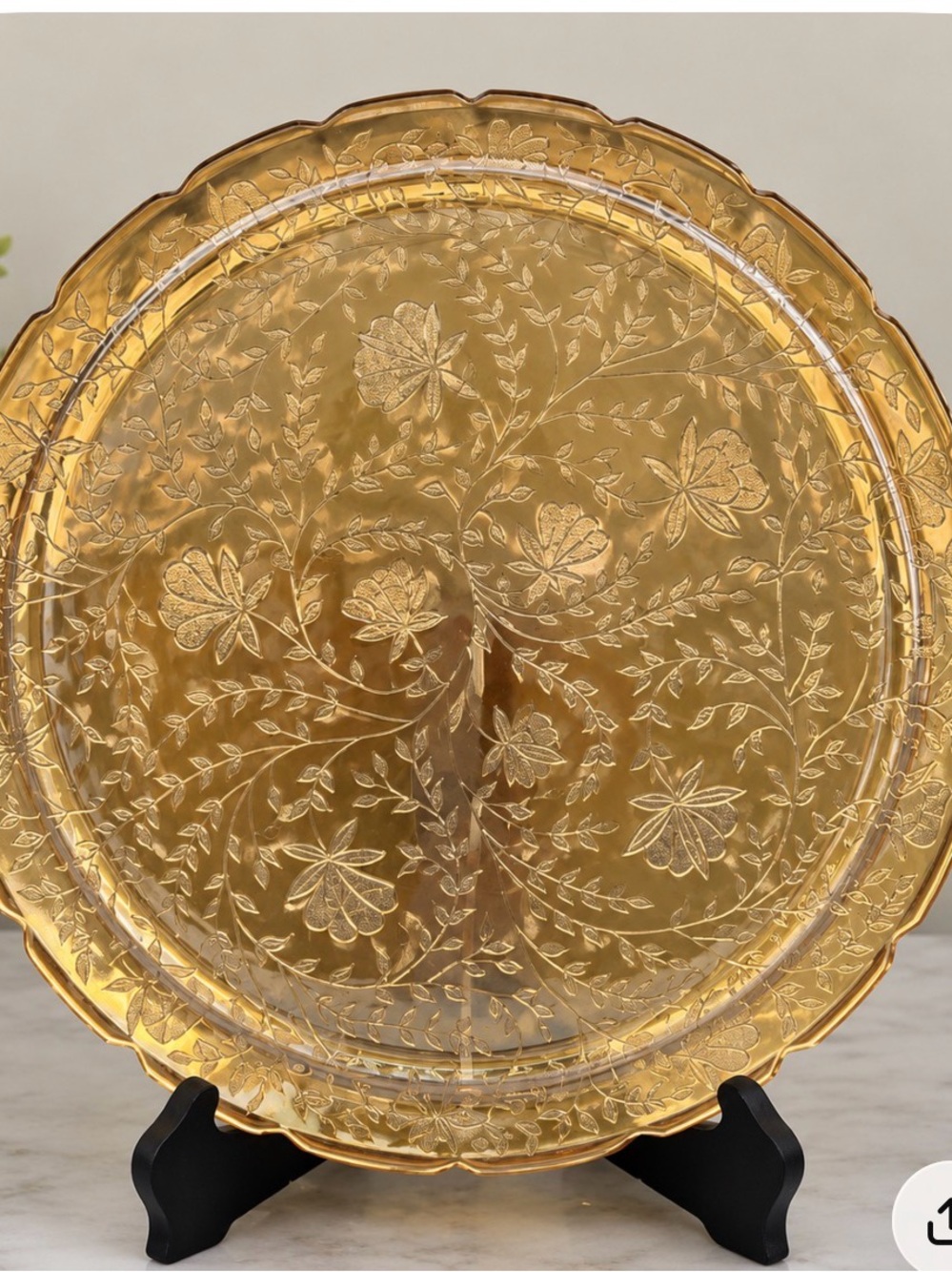 Vintage 13.5”Jeannette Glass serving platter Floragold pattern Plate Wall